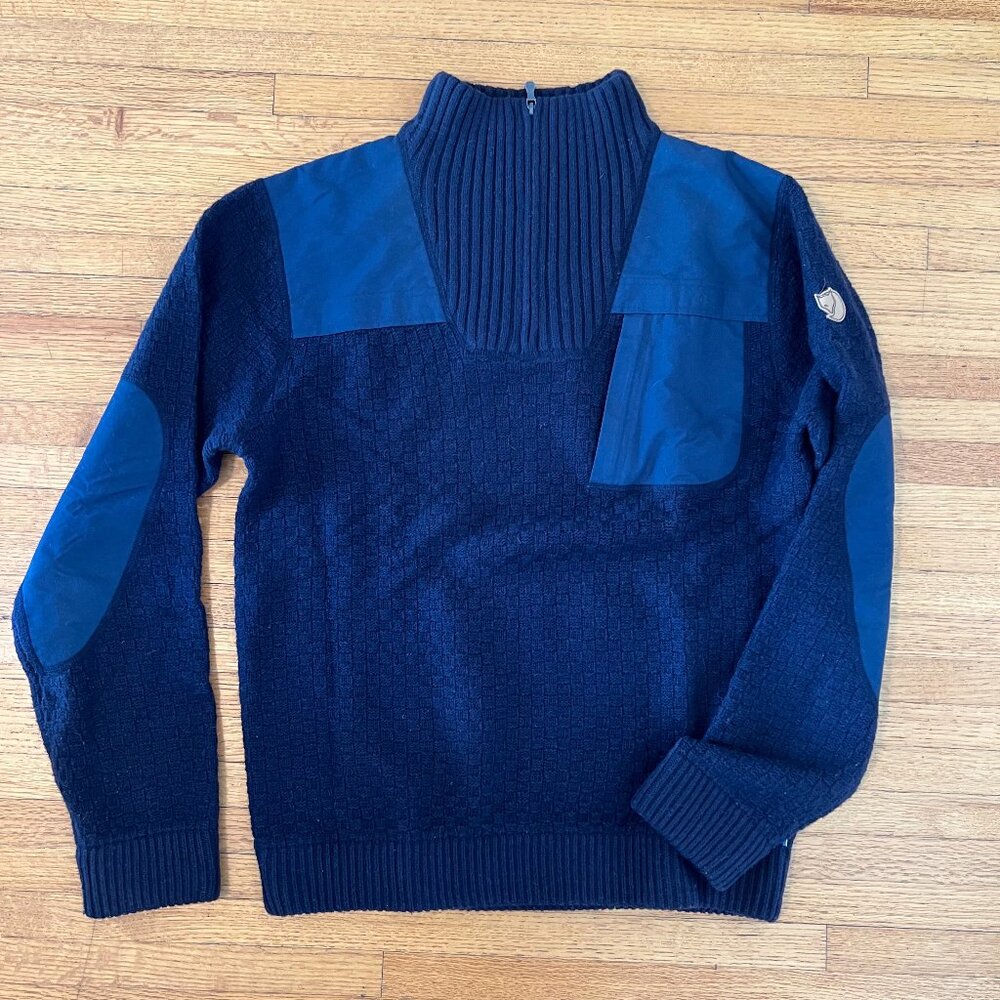Fjallraven Blue Wool Military Style Sweater - Mens M